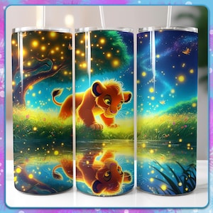 Emballage de verre Simba 20 Oz, conception de gobelet, Sublimation, Images du Roi Lion mignon PNG, fichier en téléchargement numérique