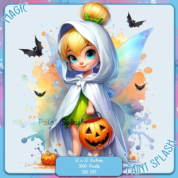 Ghost Tinkerbell Watercolor Halloween PNG, Fairy Clipart (digital
