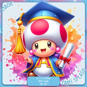 Toadette-Diplom-Abschluss-Aquarellspritzer, Clipart-Bilder, Grafiken und Kunstwerke, Regenbogenästhetik, PNG-Gaming-Bilder