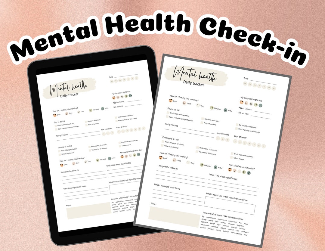 Daily Mental Health Self Care Check-in Planner PDF Download Printable ...