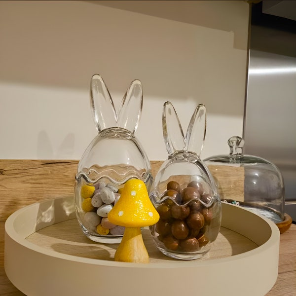 Oreilles de lapin bocaux en verre Lapin de Pâques Bonbons au chocolat, friandises, mini-oeufs de stockage, décoration de printemps, cadeau pour enfants, maison, maman, elle,