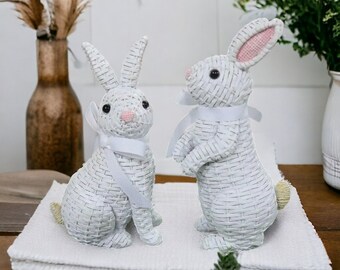 Wicker bunny Easter decor Spring decoration Bunny sculpture Rabbit figurine Holiday centerpiece Easter basket filler Woven easter bunny