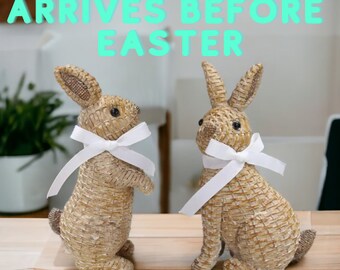 Conejito de Pascua, Decoración de conejito de mimbre, Decoración de primavera, Escultura de conejito, Estatuilla de conejo, Centro de mesa navideño, Relleno de cesta de Pascua, Conejito de Rattan