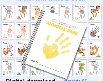Handprint Animal Art Book: 70 Kids Crafts, Nursery Activity (Printable PDF)