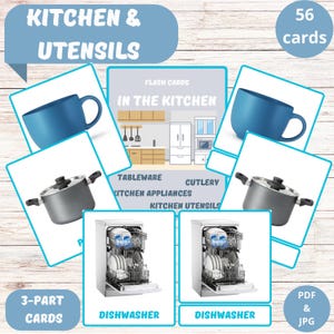 56 tarjetas didácticas de cocina (fotografía realista) / Tarjetas didácticas educativas de cocina para niños / Tarjetas didácticas de utensilios, electrodomésticos de cocina