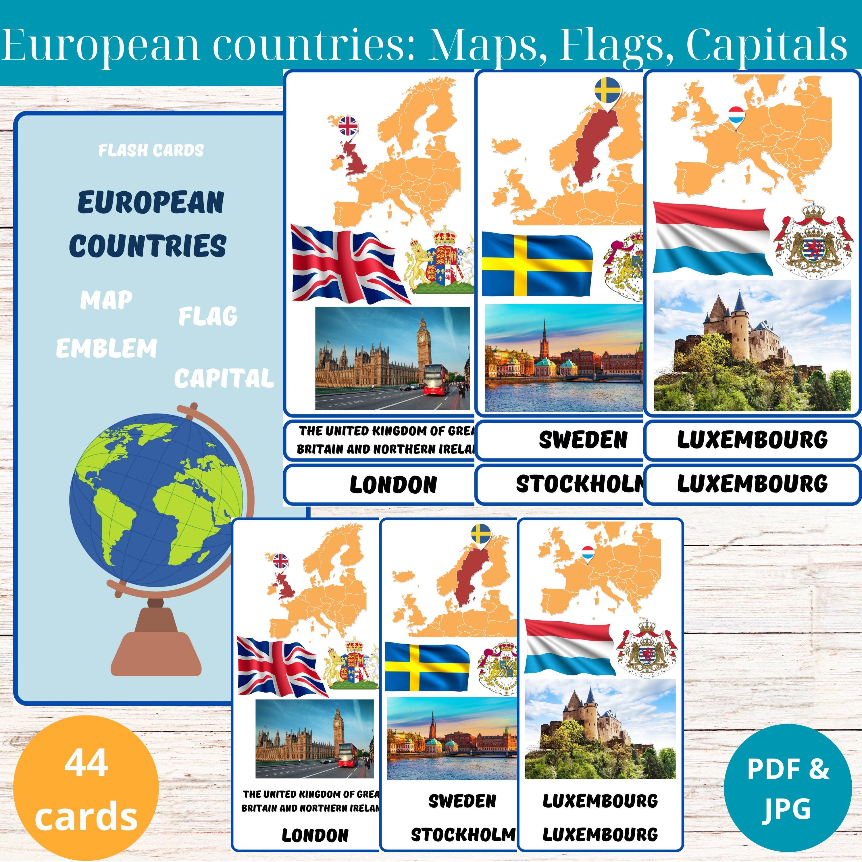 European countries Flashcards | Travel Through Europe with Interactive Flash Cards: Perfect for Learning Flags, Maps, and Capitals