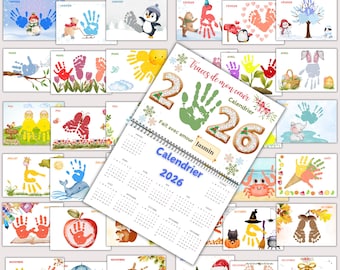 Handafdrukkalender 2026 in het Frans – knutselen voor kinderen (digitale download)
