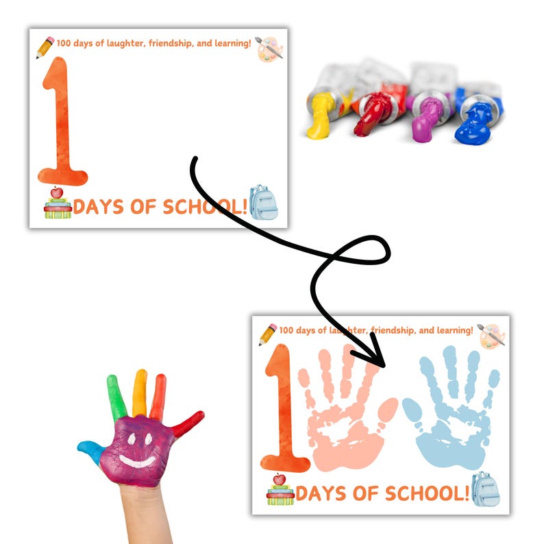 100 Days of School Handprint Template – Printable Digital Design for ...