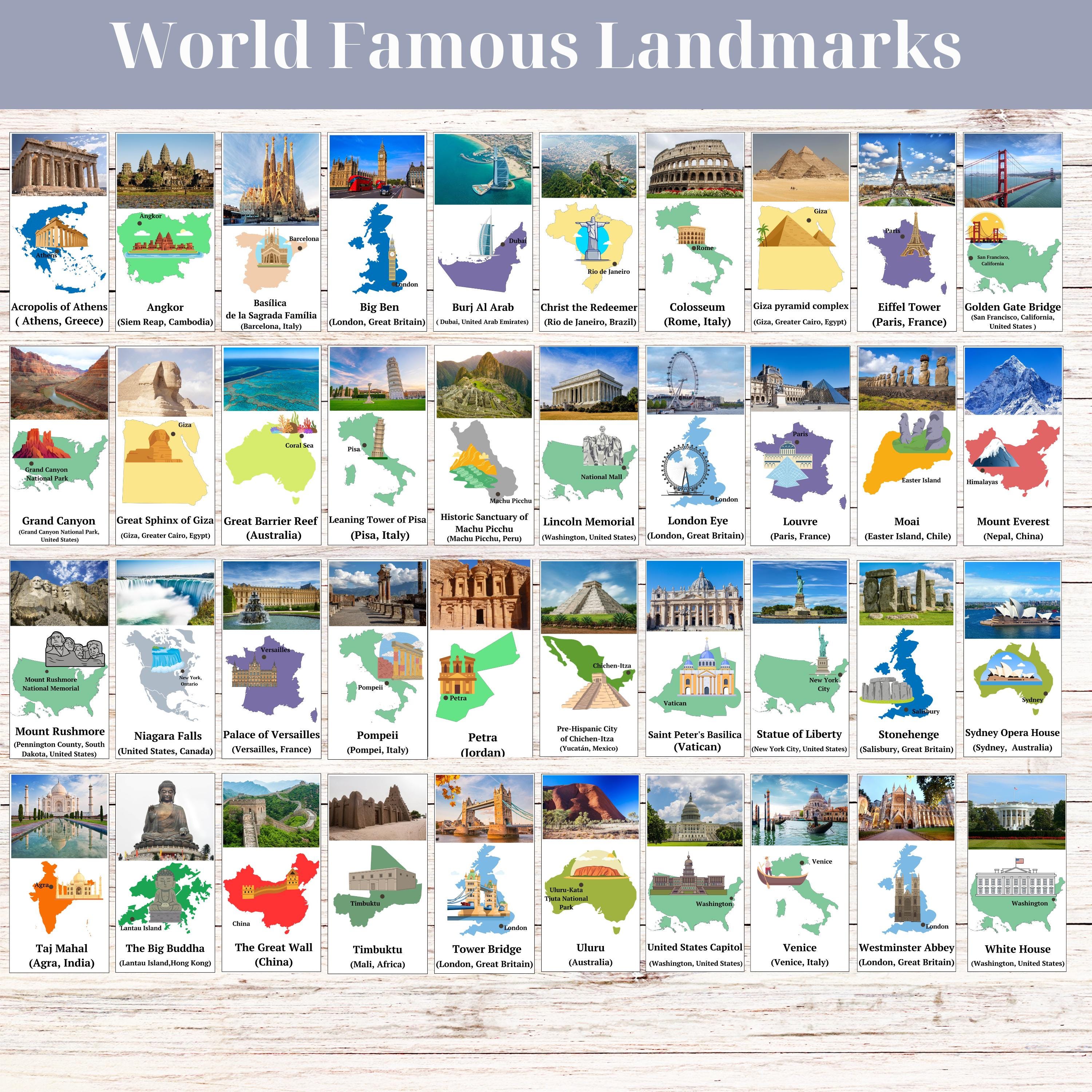 World Wonders Flashcards | World Landmark Flash Cards | Fun Geography Flashcards | Printable for ...