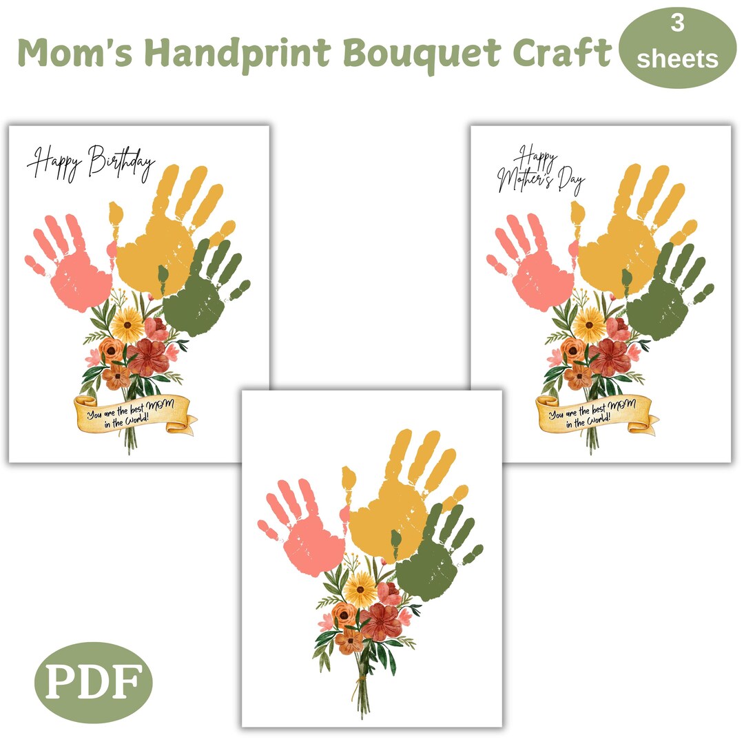 Mom's Handprint Flower Bouquet Craft | Kids Art Printable (PDF) - Etsy