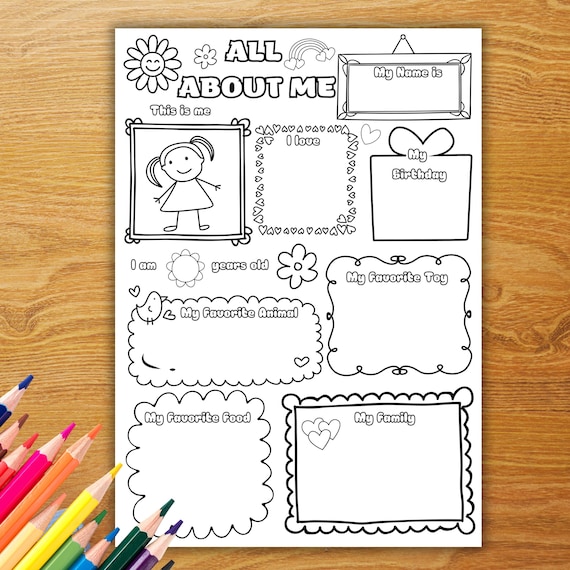 All About Me Coloring Page: Back to School Worksheet (PNF & PDF)