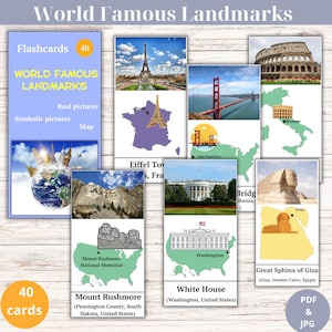 World Landmarks Flashcards: Geography Homeschool Resource (Digital Download)