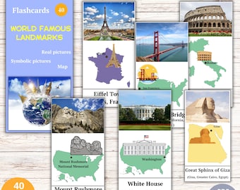 World Wonders Flashcards | World Landmark Flash cards | Fun Geography Flashcards | Printable for Kids | Homeschool resource