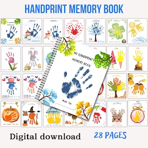 Handprint Memory Book | Printable Keepsake for Kids | 12-Month Handprint Art for Toddlers & Preschoolers | Printable Kids Calendar, 12 Month