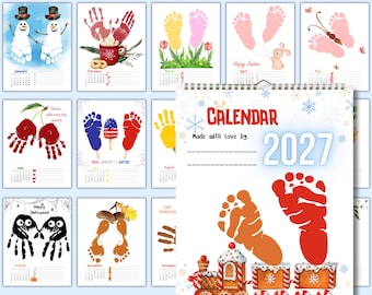 Calendario de huellas de manos y pies 2027 / Calendario infantil imprimible / Recuerdo DIY / Regalo para padres y abuelos