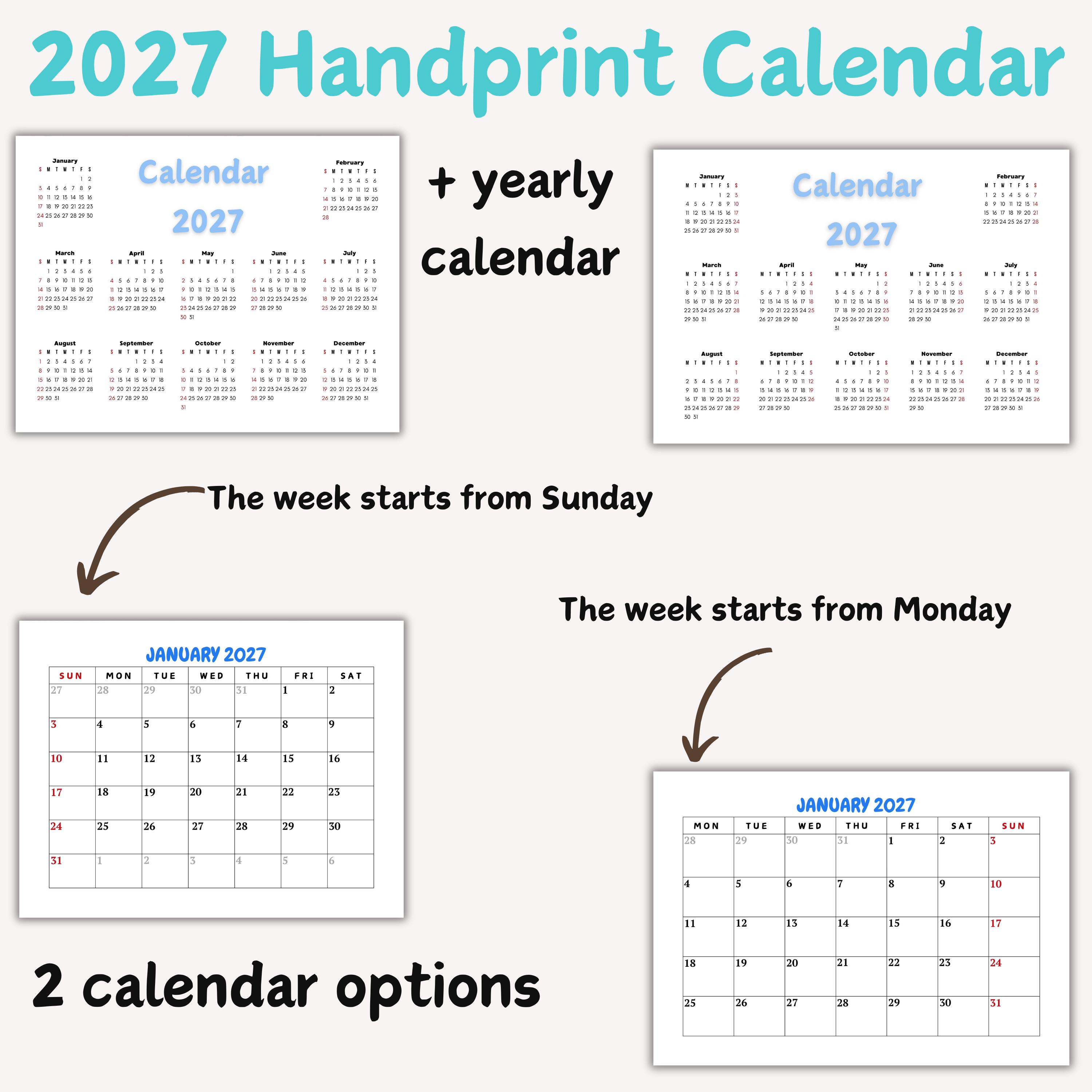 2027 Handprint Calendar | Handprint Craft Bundle | Memory Keepsake DIY ...
