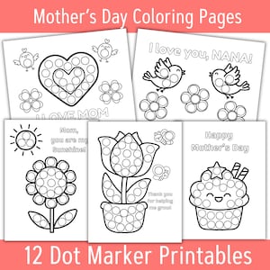 Mother's Day Dot Marker Coloring Pages | Kids Preschool Craft (Digital Download)