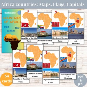 Karteikarten Länder Afrikas | Lernmaterial mit Maps, Flaggen, Hauptstädten | Druckbare Lernkarten | Geographie| Homeschool-Ressource