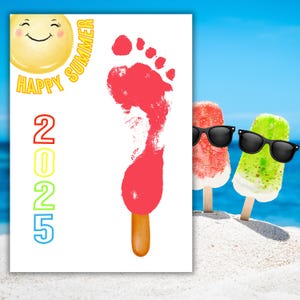 Fröhlichen Sommer 2025 | Sommer Handabdruck & Fußabdruck Handwerk | Sommeraktivität für Kinder, Babys, Kleinkinder | Sommer Printable | DIY Geschenk