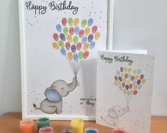 Fingerabdruck Geburtstagskarte: DIY Ballon Andenken (Digitaler Download)