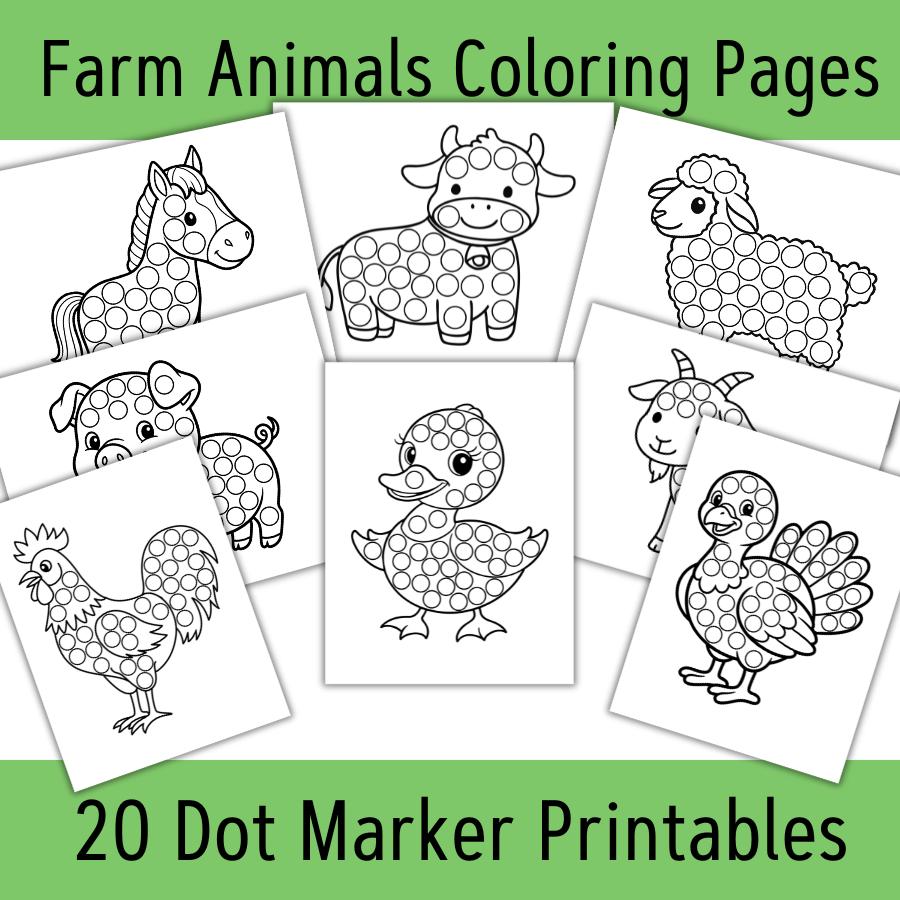 Farm Animals Dot Marker Coloring Pages 20 Do a Dot Printables (PDF)