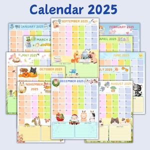 Kids Calendar 2025 | Printable Calendar | Fun Kids Calendar |  Monthly Wall Calendar | Kids Monthly Planner | Homeschool Planner Calendar