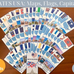 Karteikarten USA | Lernmaterialien mit Karten, Flaggen, Hauptstädten - druckbare Lernkarten | Geographie für Kinder | Heimatschule USA