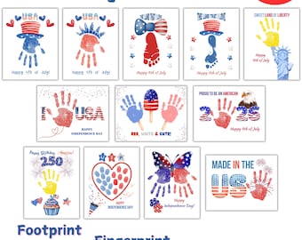 Paquete de manualidades con huellas de manos para el 4 de julio, actividad patriótica para niños, arte con huellas de pies y dedos (descarga digital)