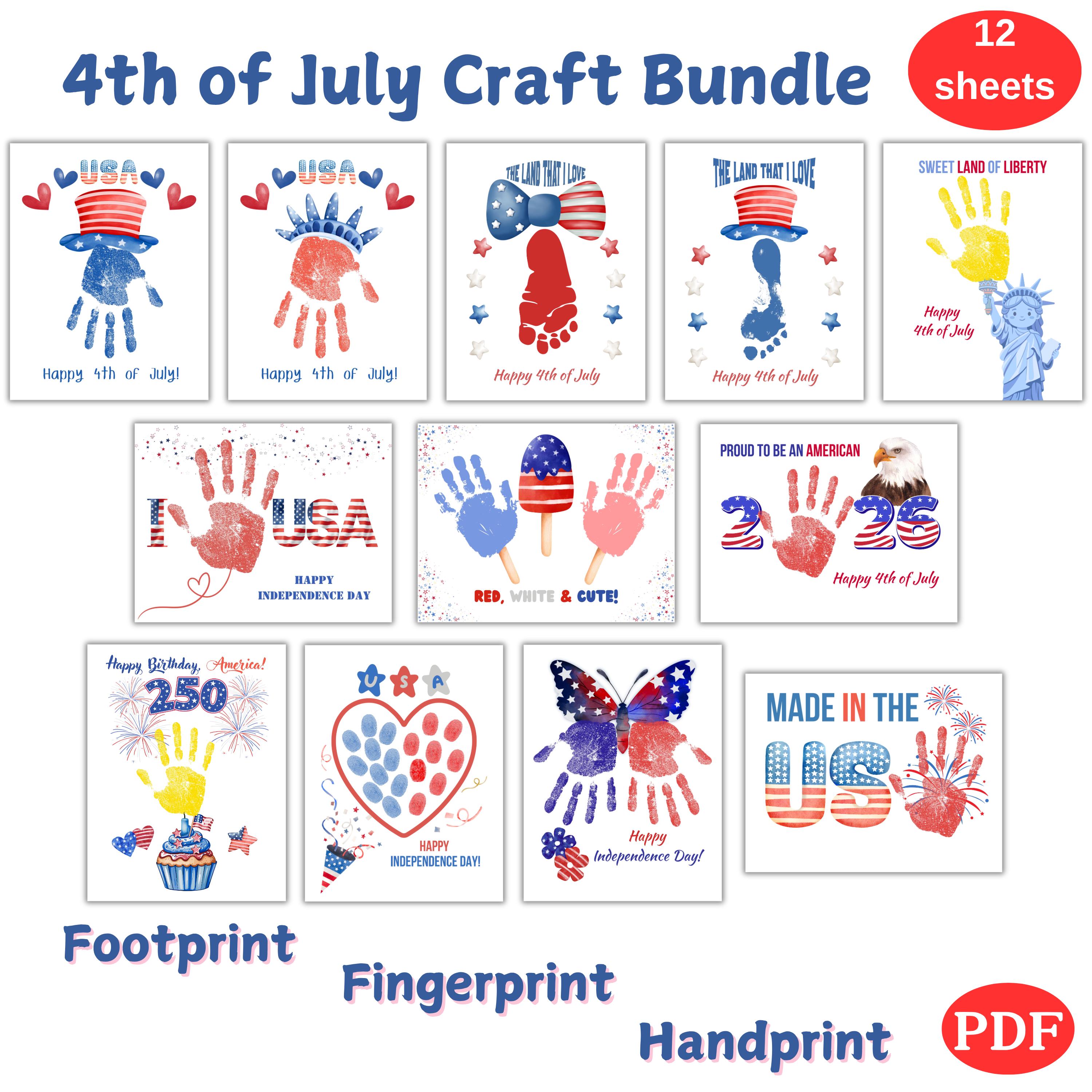 4th of July Handprint Craft Bundle, Patriotic Kids Activity, Footprint ...