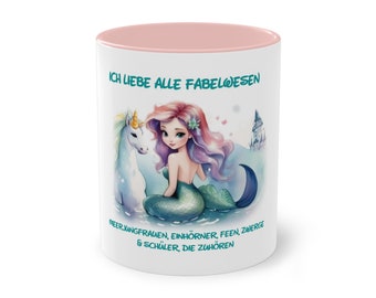 Tasse: Ich liebe alle Fabelwesen z. B. Meerjungfrauen, Einhörner und Schüler, die zuhören (Geschenk für Lehrerin)