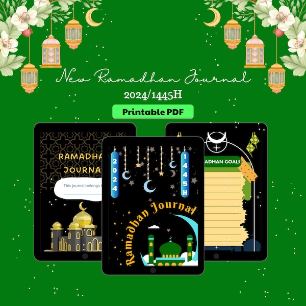 Ramadan Journal for 2024 | 1445 Hijri Year | Digital Planner | Dark Theme