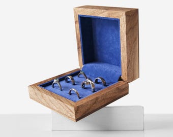 Wood Ring Box with 6 slots, Walnut Jewelry Box for Rings Storage, Ring Holder Box with Engraving, Small Jewelry Box for Rings Display