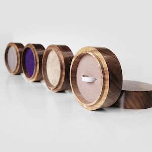 Round Wooden Wedding Ring Box, Premium Velvet Ring Holder, Engraved Ring Box for Wedding Ceremony, Personalized Ring Box with 2 slots