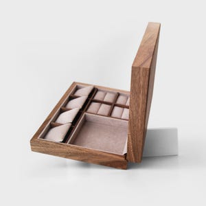 Große Holz Schmuckschatulle mit Samt Innenraum, Luxus Schmuck Aufbewahrungsbox Geschenk für Mama, Schmuck Organizer als Jubiläumsgeschenk für Frau