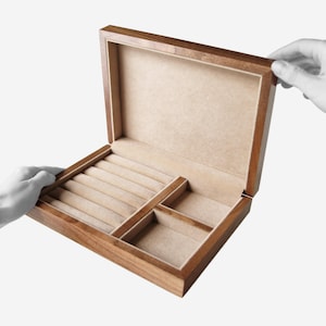 Premium Wooden Jewelry Box with Engraving, Velvet Jewelry Organizer, Gift for Wife, Jewelry Storage Dividers Case, Precious Stones Holder image 1