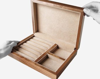 Premium Wooden Jewelry Box with Engraving, Velvet Jewelry Organizer, Gift for Wife, Jewelry Storage Dividers Case, Precious Stones Holder