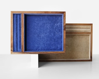 Wooden Jewelry Tray for Rings or Earrings with 2 Compartments, Necklace & Ring Velvet Display, Luxury Jewelry Storage, Large Bracelet Holder