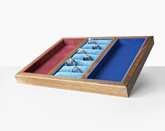 Espositore Portagioie In Legno E Velluto Da 12 Scomparti - Organizzatore Da Banco Per Orecchini, Collane, Bracciali