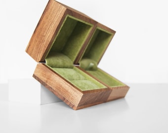 Personalized Wedding Ring Box, Natural Olive Wood Proposal Ring Box, Velvet Jewelry Box, Anniversary Gift, Mini Square Box for Rings
