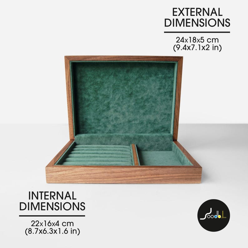Premium Wooden Jewelry Box with Engraving, Velvet Jewelry Organizer, Gift for Wife, Jewelry Storage Dividers Case, Precious Stones Holder image 2