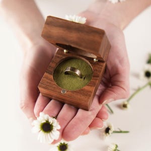 Engagement Ring Box with Custom Engraved Name, Classic Wooden Proposal Ring Box, Luxury Storage Case, Walnut Wood & Velvet Wedding Ring Box