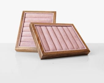 Jewelry Tray Organizer, Wood Jewelry Display, Nightstand Organizer for Rings, Elegant Jewelry Storage Dish for Earrings, Velvet Ring Display
