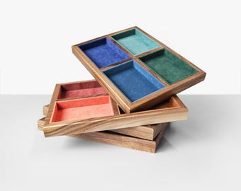 Jewelry Display with Compartments, Velvet Jewelry Tray, Earring and Rings Organizer, Jewelry Storage, Wood Jewelry Holder as a Wife Gift