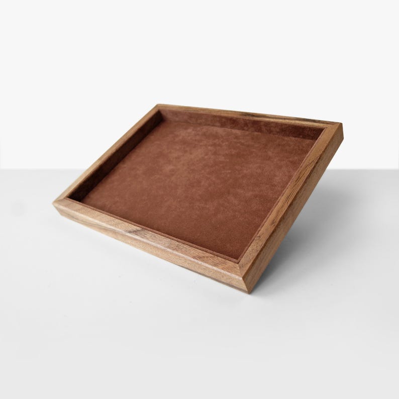 Wooden Jewelry Tray, Velvet Organizer for Rings or Necklaces, Precious Stones Storage, Nightstand Jewelry Holder, Birthday Gift for Sister image 8
