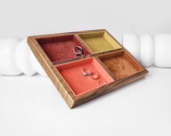 Jewelry Display with Four Compartments, Anniversary Gift for Women, Drawer Dividers, Handmade Wood Jewelry Organizer for Earring and Rings