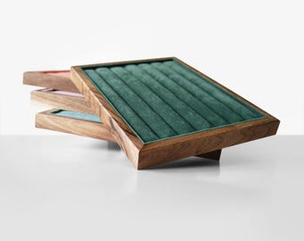 Holz Schmuck Tablett Organizer, Ohrringe Ablage, Halsketten Halter als Nachttisch Schmuck Aufbewahrung, handgemachte Schmuck Display für Ring