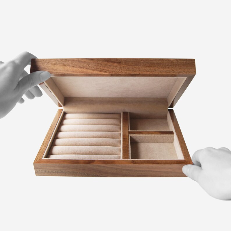 Versatile Storage Solutions: Wooden Velvet Jewelry Boxes, Natural Organizer, Ideal for Wedding and Birthday Gifts with Dividers and Holders