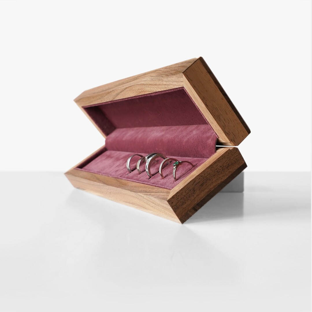 Walnut Jewelry Box Ring Holder, Personalized Wooden Ring Organizer ...