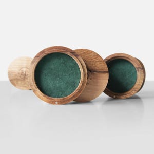 Scatola porta-anello rotonda personalizzata con 2 scomparti, piccola scatola porta-gioielli in noce, porta-orecchini o porta-anello in noce, scatola porta-anello con incisione personalizzata, regalo per la moglie