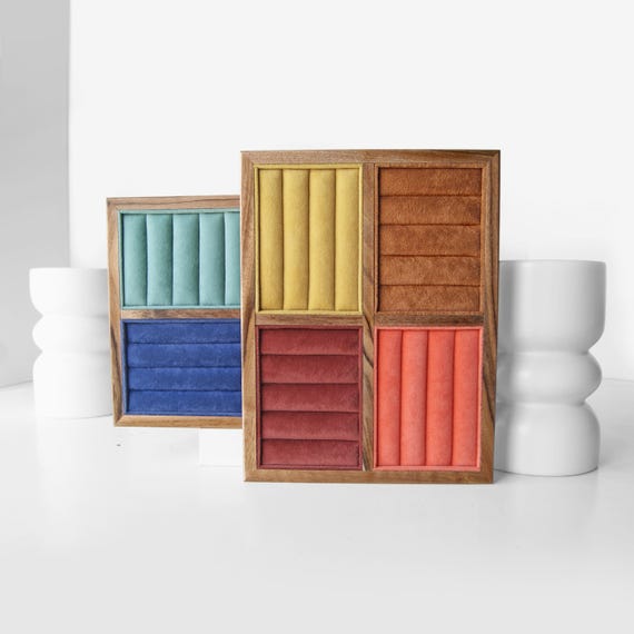 Handmade Wood and Velvet Jewelry Organizer for Rings and Earrings, Wooden Jewelry Display, Vintage Ring Holder, Galentine Gift